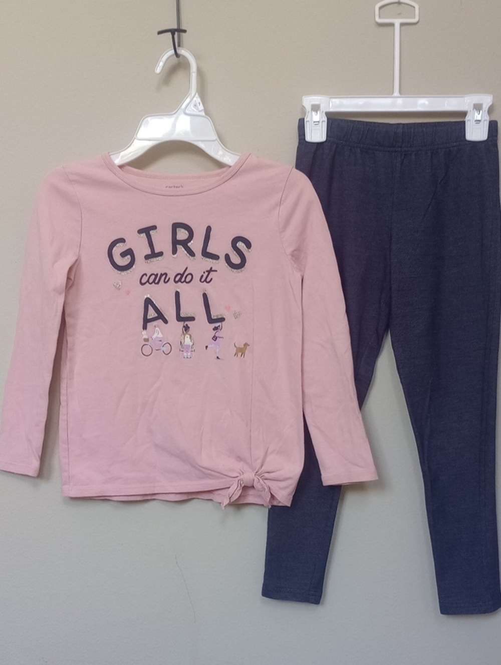 Carter's Pink "Girls Can Do It All" Top with Navy Leggings Set